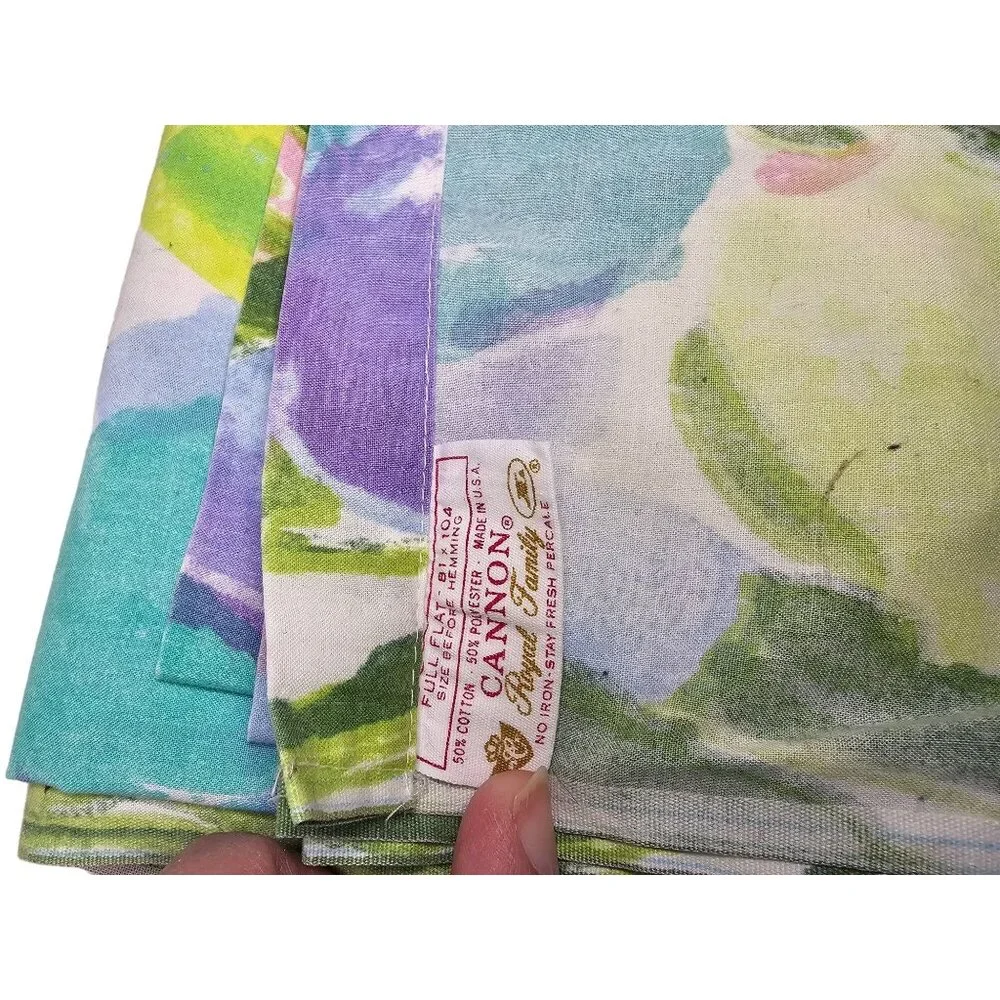 Vintage Cannon Tulip Floral Print‎ Full Size Flat Sheet/Pillowcases